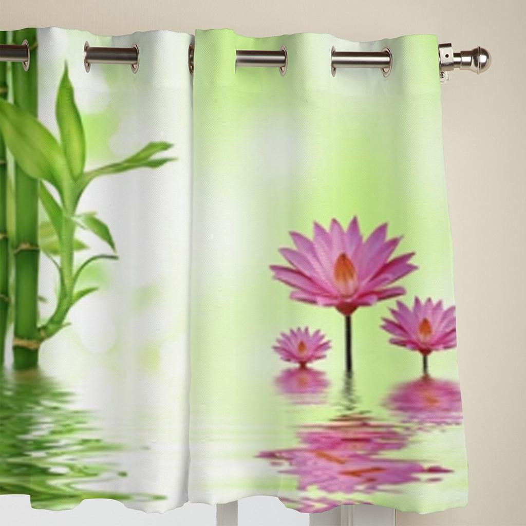 Lotus Flowers And Bamboo Window Curtain For Living Room Bedroom Decoration Curtains Luxury Kitchen Valance Curtains