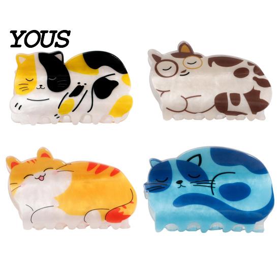 Transparent Hair Clip Claw for Women, Widened Shark Tooth Design Shower Clip, Cartoon Cat Medium Long Lazy Style