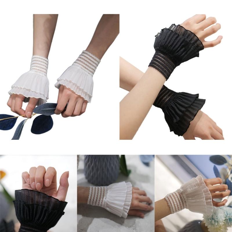 Women Wrist Cuffs Detachable Lace Ruffled Winter Autumn Hoodie Sweater Sweatshirt Hoodie False Sleeves Tulle