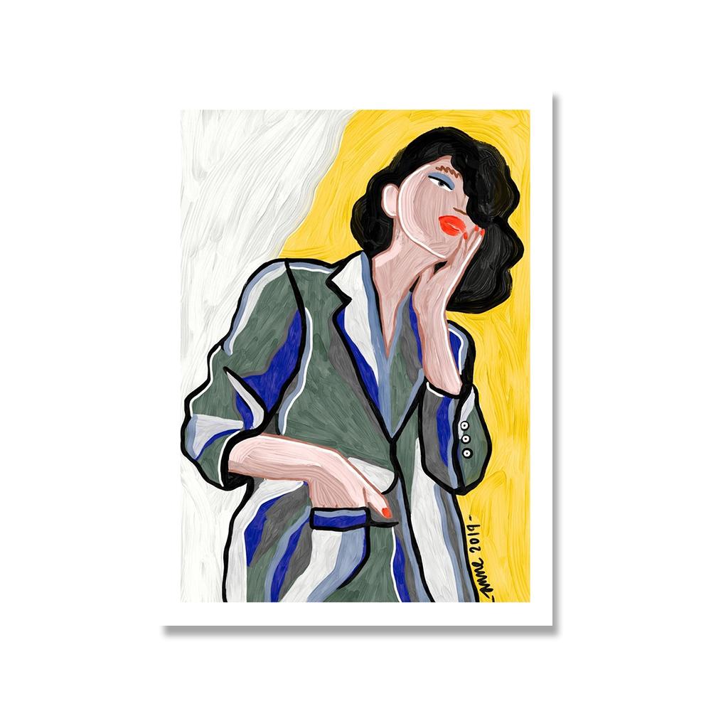 Abstract Fashion Office Girl Poster Print Nordic Colorful Line Face Canvas Painting Wall Art Picture For Livingroom Unique Decor