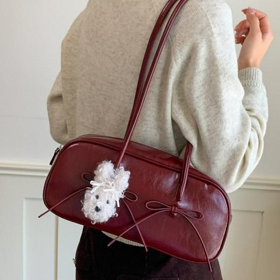 2025 Women's Korean Style Bow Baguette Shoulder Bag - Versatile Boston Bowling Bag