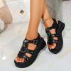 Fashion Platform Sandals Women's Round Toe Open Toe Metal Chain Comfort Heightened Soft Sole Waterproof Kitten Heel Shoes