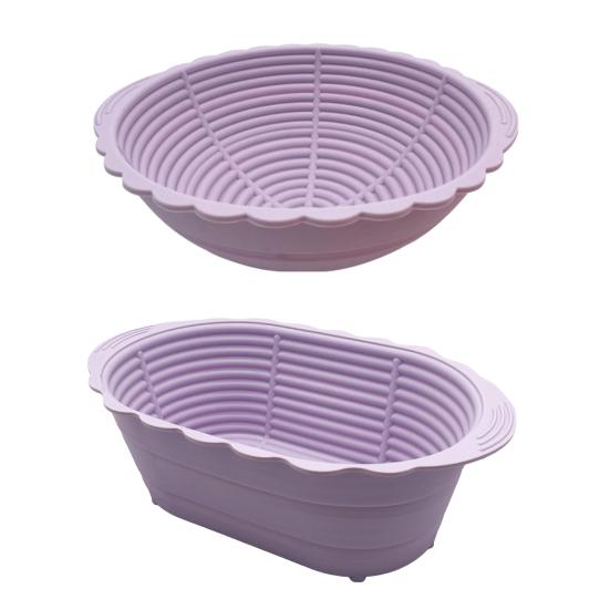 2Pcs Silicone Bread Proofing Basket Round Oval Sourdough Bread Making Banneton Heat Resistant Large Capacity Collapsible