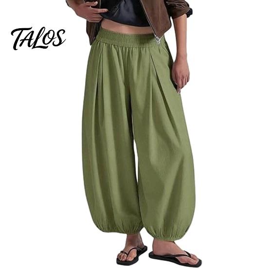 Entspannte Hose Damen Weites Bein Tonnenhose, Lässige High Waist Ballonhosen, Einfarbige Falten Baggy Palazzo Hosen