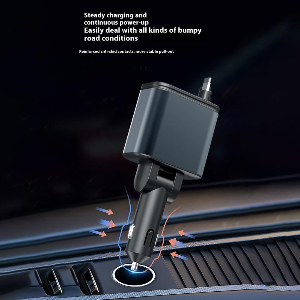 180W 5 IN 1 Retractable Car Charger - Bluetooth Fast Charge Cord. Type C Cable for iPhone Mobile Phones. Cigarette Lighter Adapt
