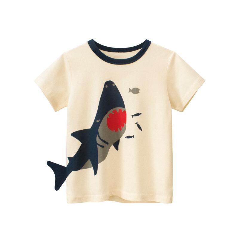 Boys' and Children's Clothing Cute 3D Shark Dinosaur Cartoon Short Sleeve T-shirt Children's Leisure Sports T-shirt