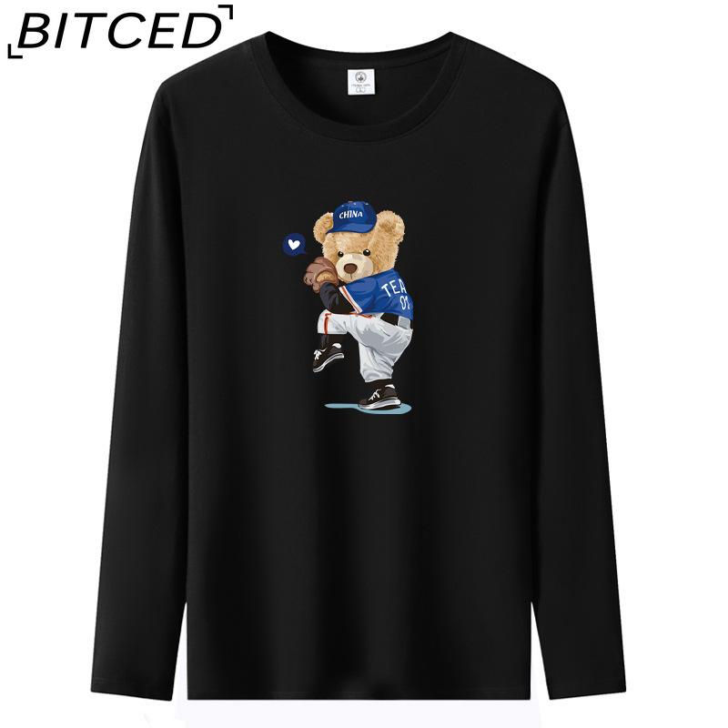 BITCED Мужская футболка с длинными рукавами, облегающая, весна-осень, универсальная рубашка с круглым вырезом