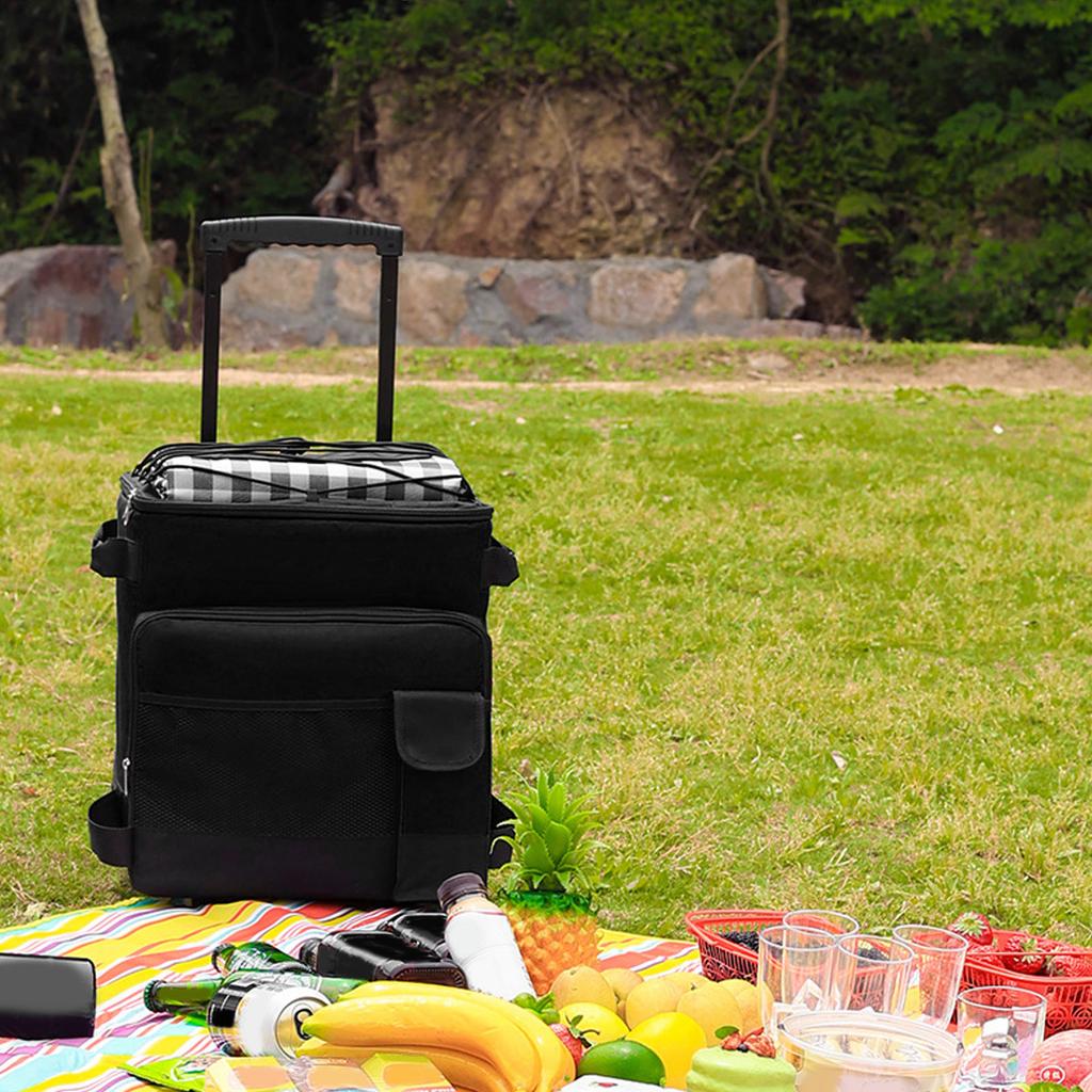 43L Rolling Cooler Dual  Waterproof Portable Insulated Wheeled Cooling Bag with Handle for Picnic Camping Rolling Cooler