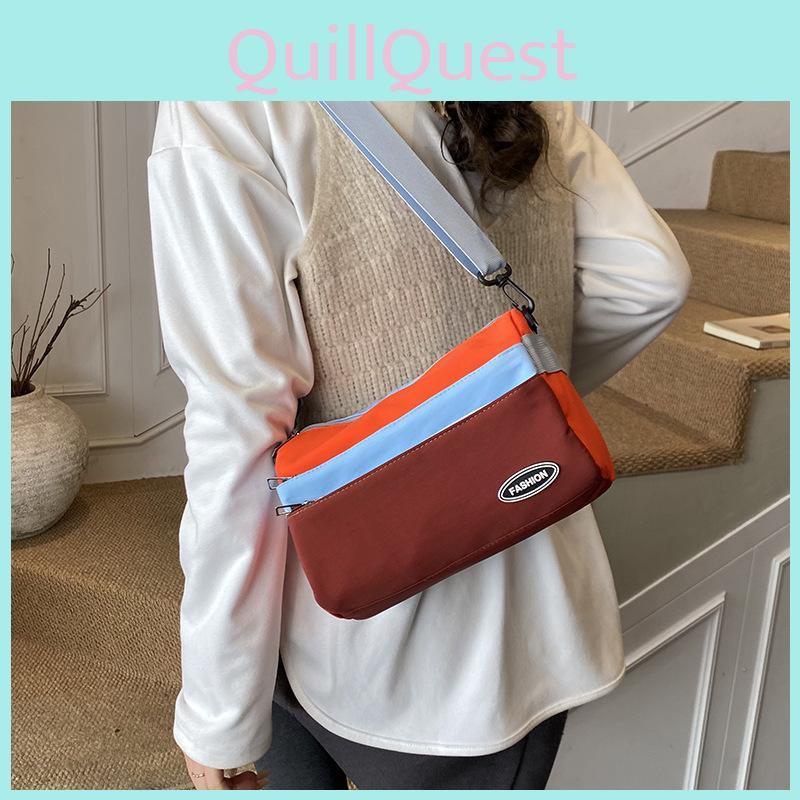 Canvas Color Block Crossbody Bag With Zipper Closure For Urban Casual Style