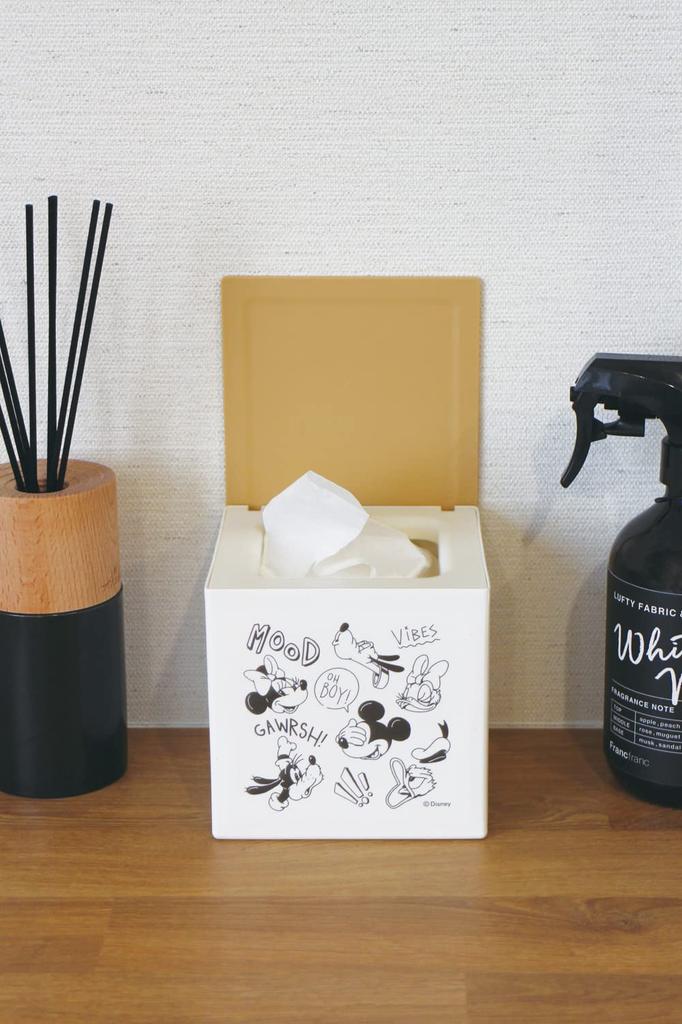Nishiki Kasei Tissue Case with Lid, Mickey Mouse IxL-fri, Ivory