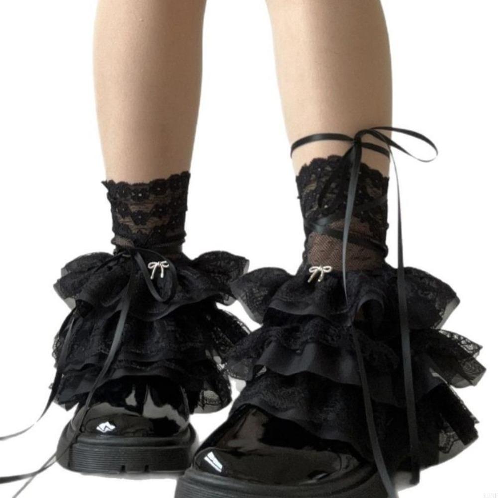 New Ruffle Lace Leg Warmer Comfortable Stretchy Boot Socks Sheer Mesh Leg Socks 35-39 чёрный