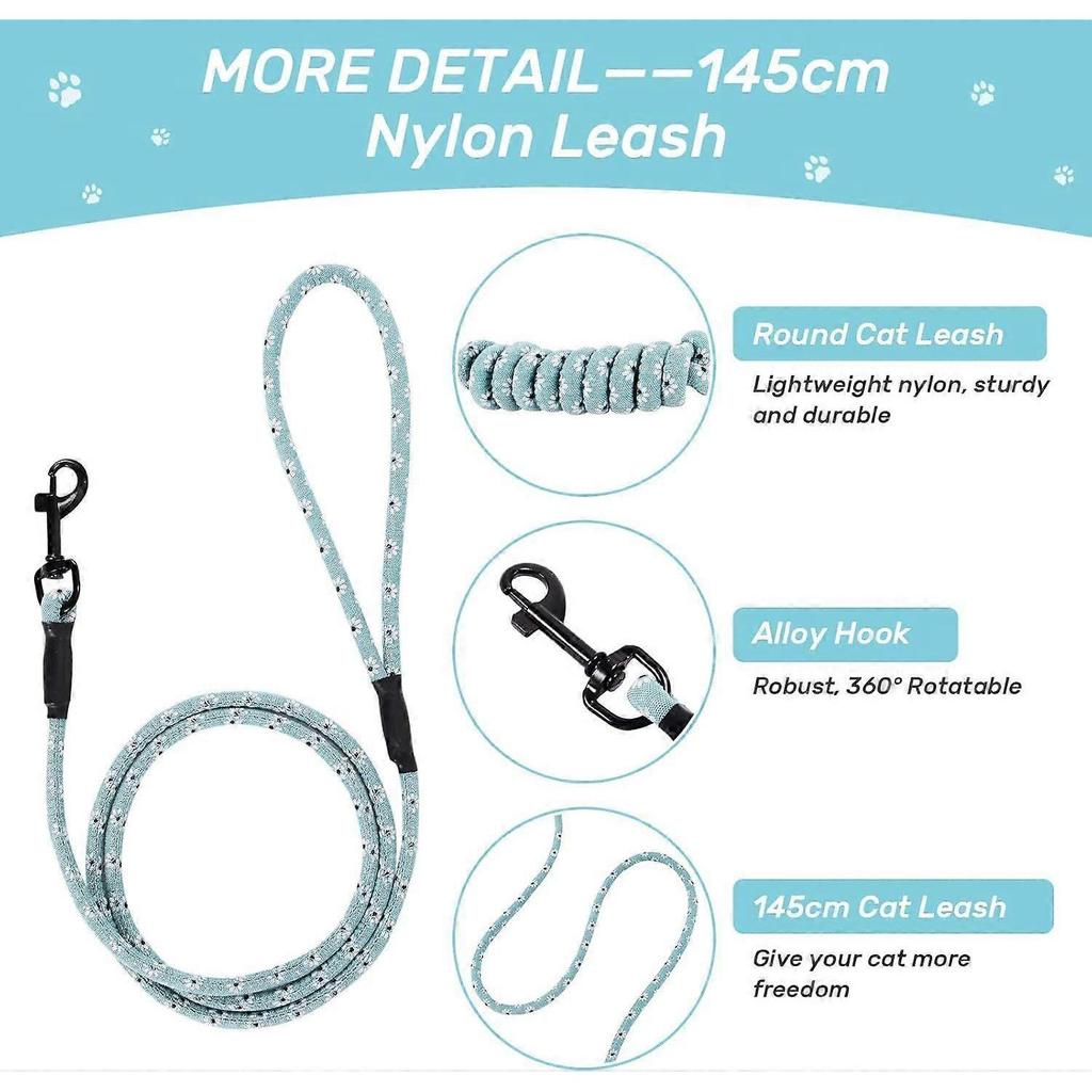 Cat Harness with Lead, Adjustable Harness Lead Set for Cat Kitten Small Pet Outdoor Walking with Quick Buckle, Floral DesignGreenM)
