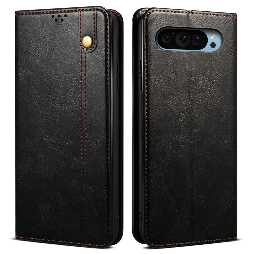 Pro Google Pixel 9/Pixel 9 Pro Pouzdro Textura Crazy Horse Voskovaná Kůže Peněženka Stojánek Kryt