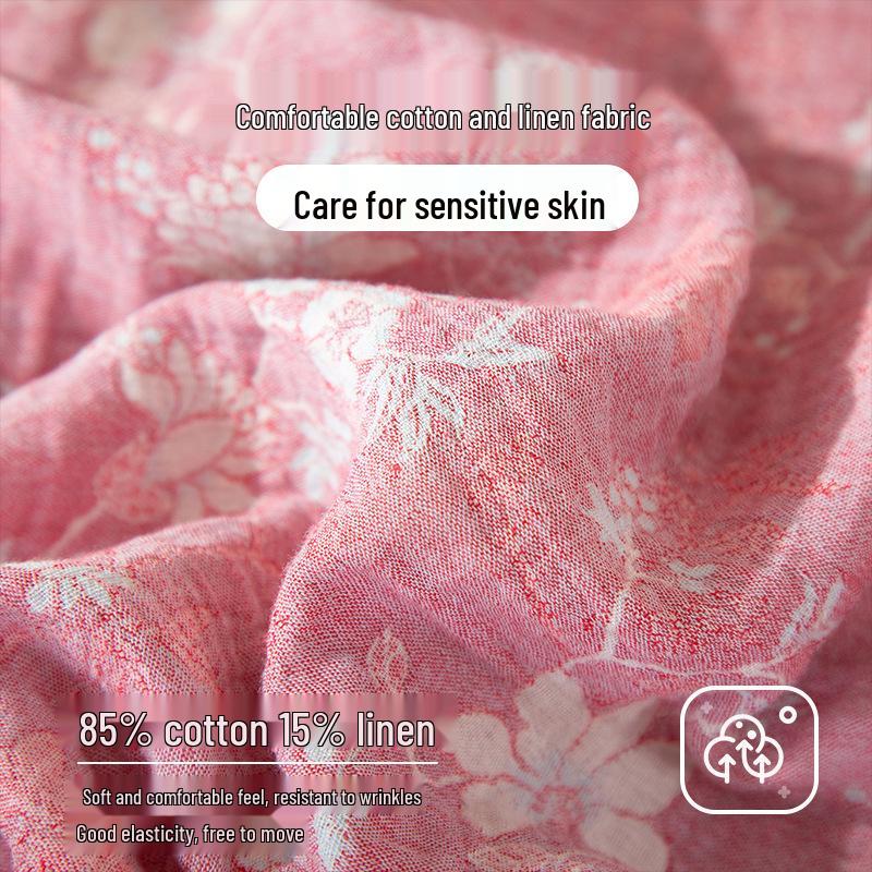 Women's Spring/Summer Red Jacquard Cotton-Linen Pajamas Set with Zodiac Design - Long Sleeve and Pants