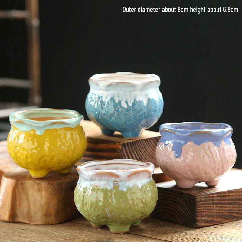 Breathable Ceramic Indoor Succulent Planter Set - Creative Small Flower Pots