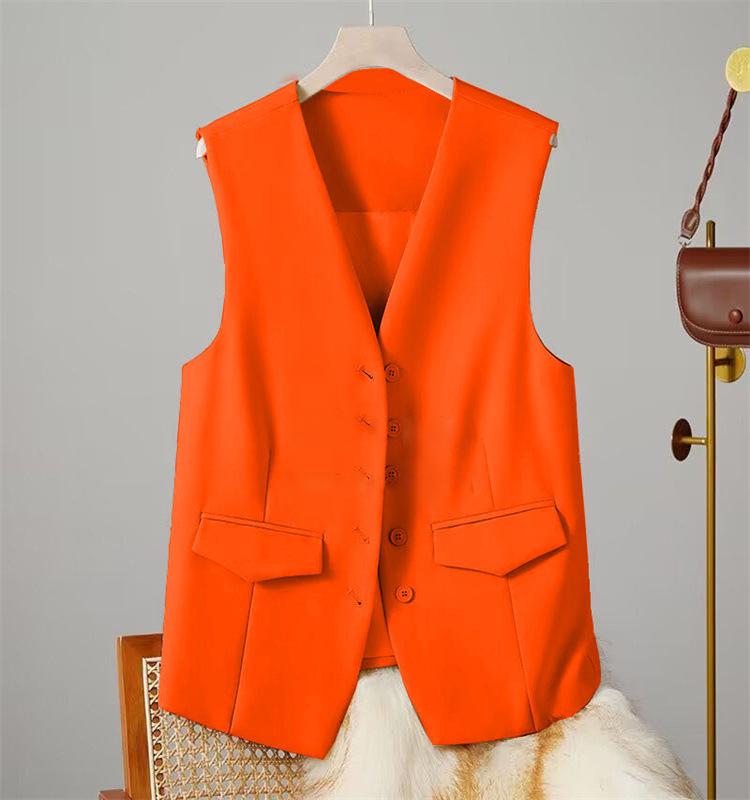 2025 Spring V-neck Loose Solid Color Sleeveless Jacket & Cardigan Vest