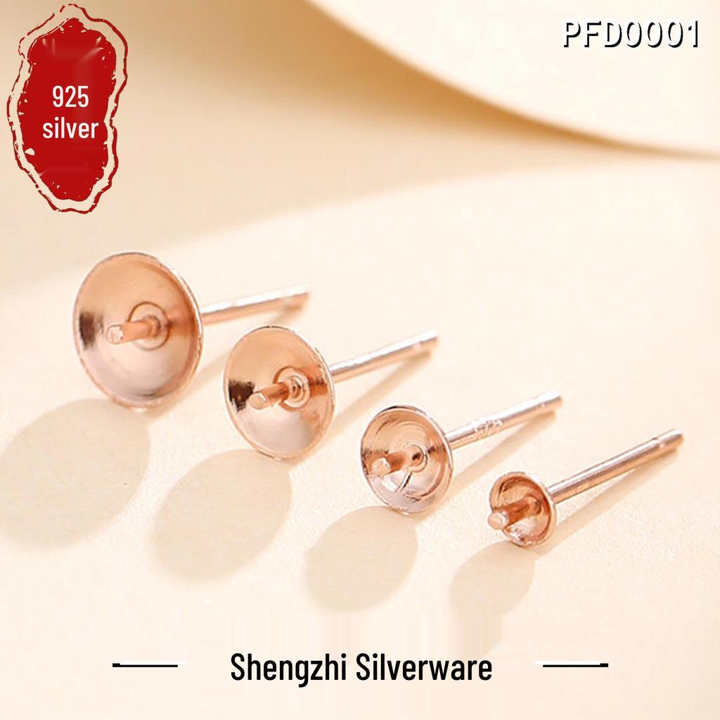 S925 Sterling Silver Pearl & Crystal Bead Earring Post Holder - DIY Jewelry Accessory
