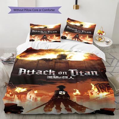 Attack On Titan Pattern Bedding,Quilt Set Quilt Cover Pillowcase Home Birthday Gift (1 * Duvet Cover + 2 * Pillowcase, Without Core)