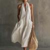 European Style Women Clothing Casual Fashion Vintage Vacation V-Neck Spaghetti Strap Maxi Dress