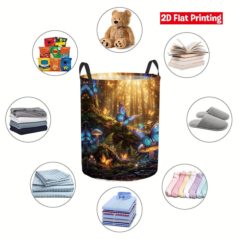 Collapsible Laundry Basket Large Round Waterproof Fabric Hamper Dirty Clothes Storage Bin Toy Organizer with Handles