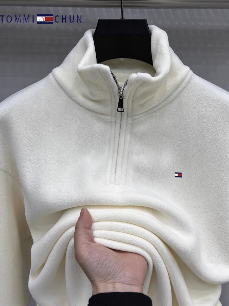 Tommy Herren Polarfleece Reißverschluss Hoodie - Herbst/Winter Sherpa Jacke, Warmer Pullover Basisschicht für mittleres und junges Alter