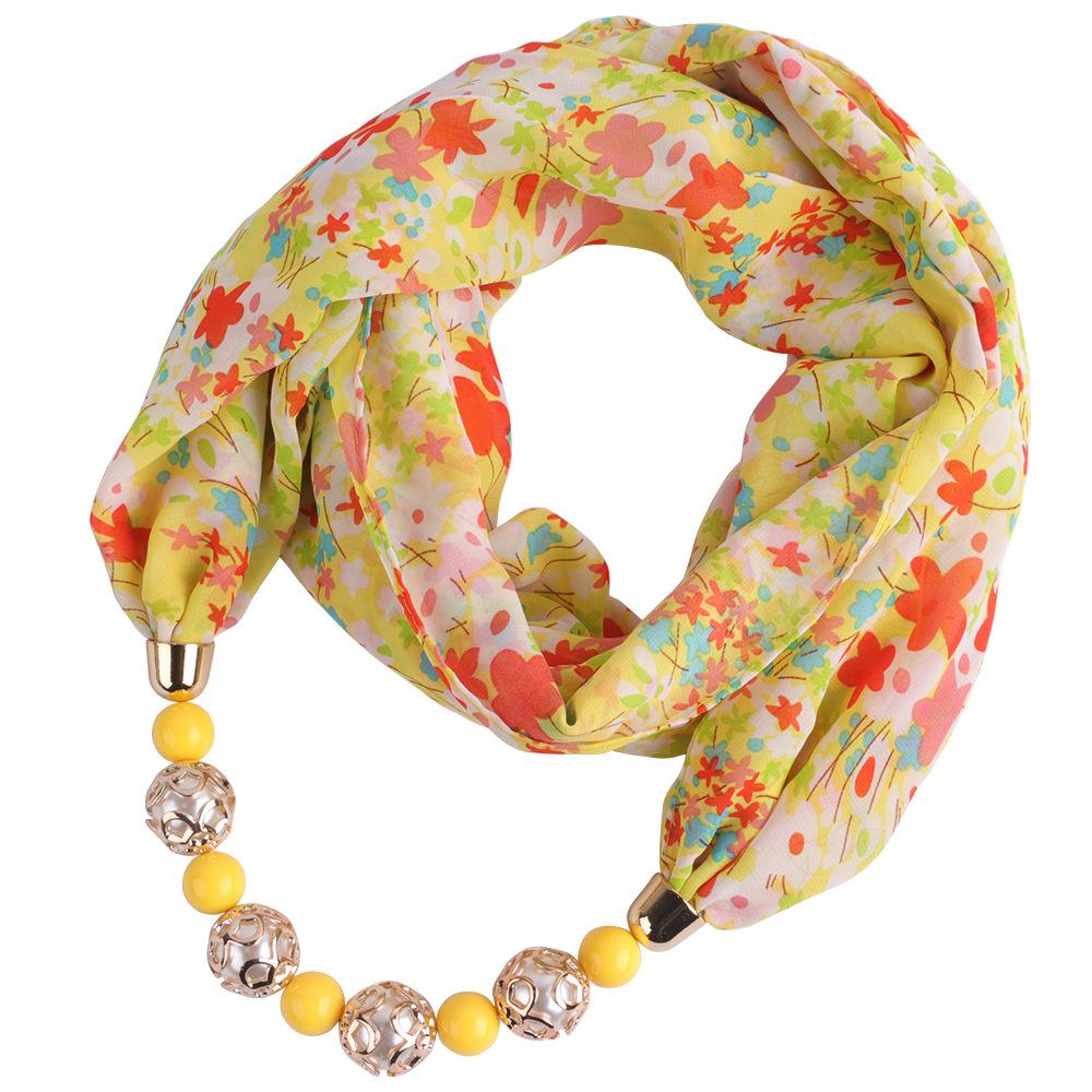 Chiffon Scarf Spring and Summer Women's Pearl Necklace Pendant Scarf Rainbow Scarf Clothing Accessories Scarf