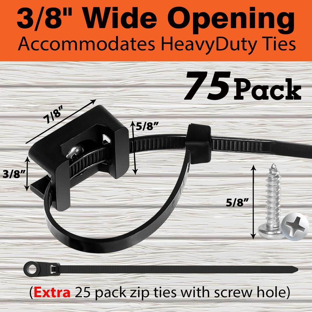 75 Pcs Cable Zip Tie Base Saddle Type Mounts with 6 Inch & 0.19 Inch Cable Ties and Stainless Steel Screw, Anchor Wire Cable Clips Organizer Holders