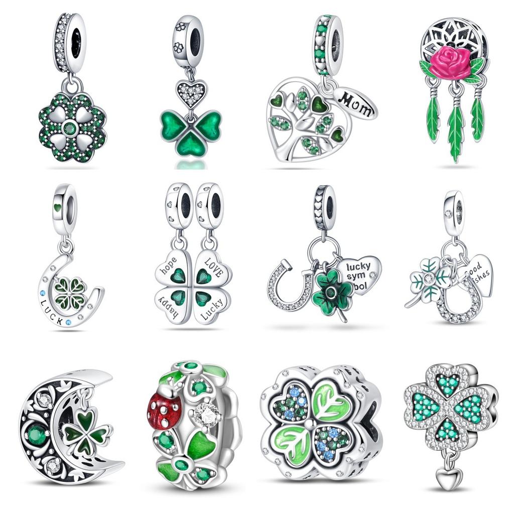 DIY Jewelry Making Supplies Green Horseshoe Four Leaf Clover Lucky Charm Pendant Beads for Bracelet Craft