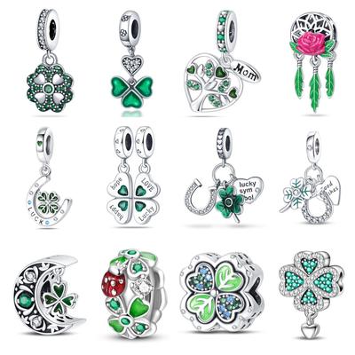 DIY Jewelry Making Supplies Green Horseshoe Four Leaf Clover Lucky Charm Pendant Beads for Bracelet Craft