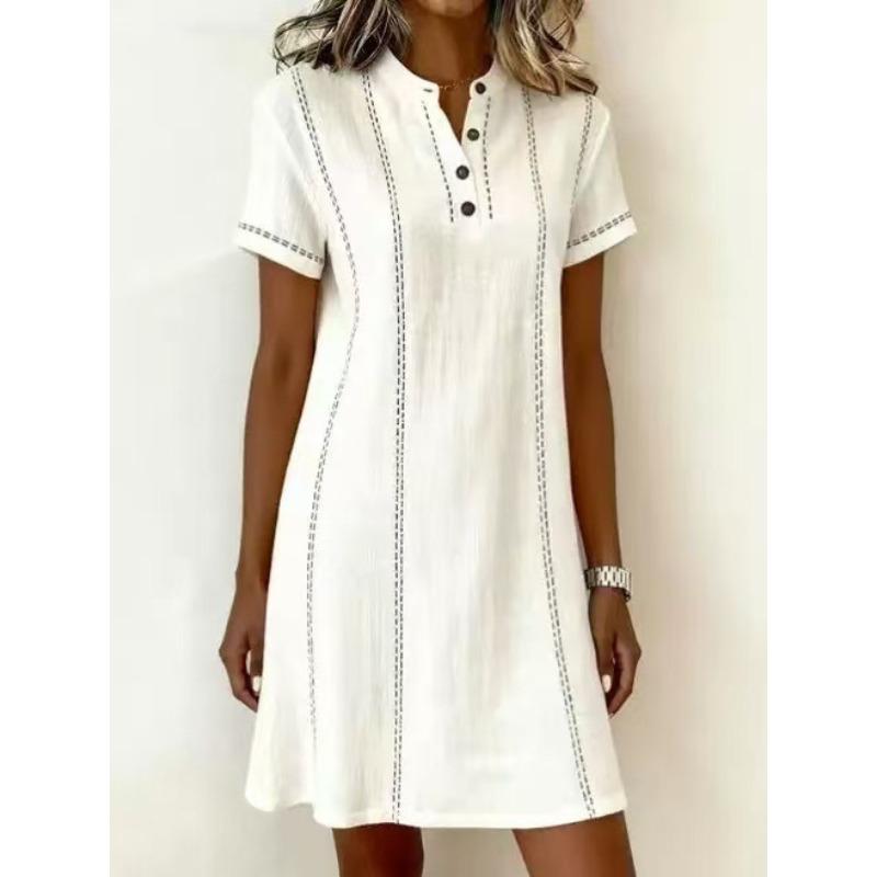 DICFY Women's Fashion Summer Spring Solid Color Print V-Neck Short Sleeve Casual Dresses