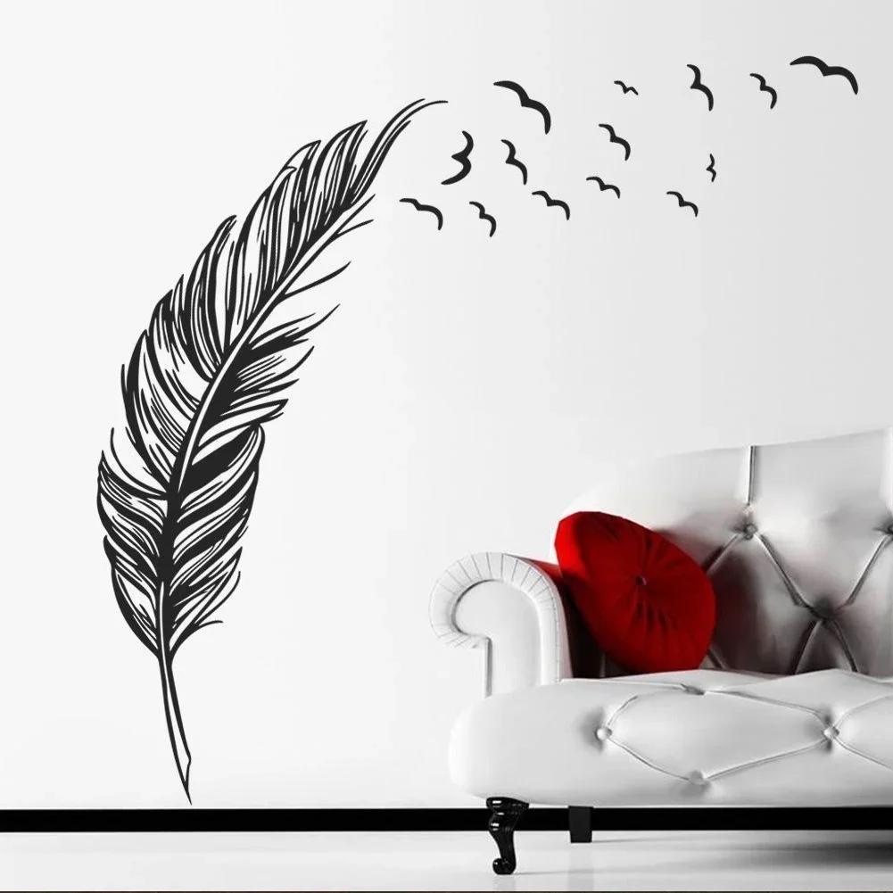 

1pcs Wall Sticker Vinyl Birds Flying Feather Bedroom Home Decal Mural Art Decor чёрный
