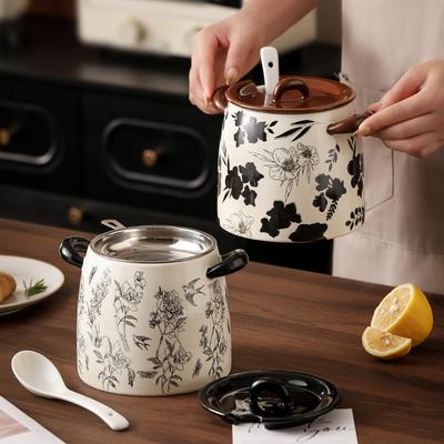 Pig Oil Tank Ceramic Medieval Flower Household Large-Capacity Seasoning Box Seasoning Tank Bottle Kitchen Chili Oil Meat Oil Tank