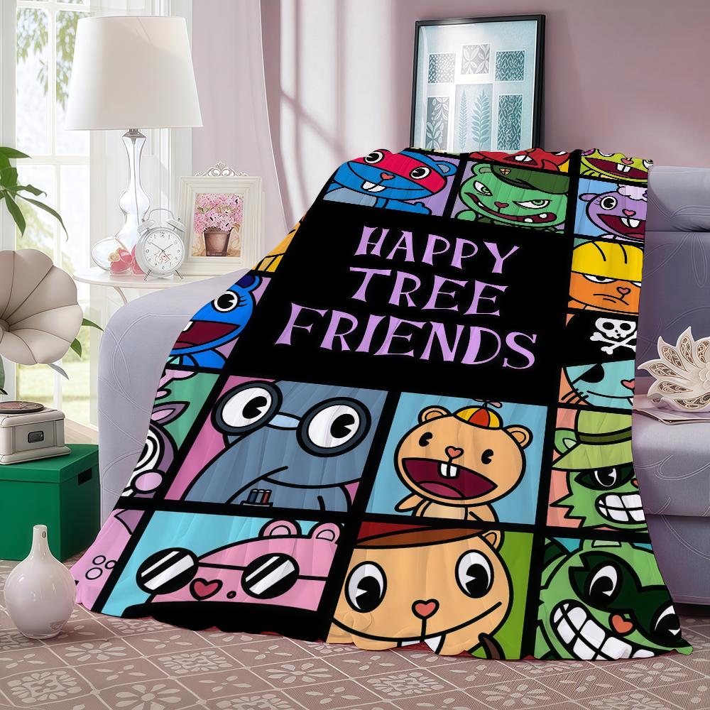 Manta de dibujos animados Happy Tree Friends para sofá, oficina, cama, avión, viaje, dormir, leer, relajarse, camping, suave y cálida