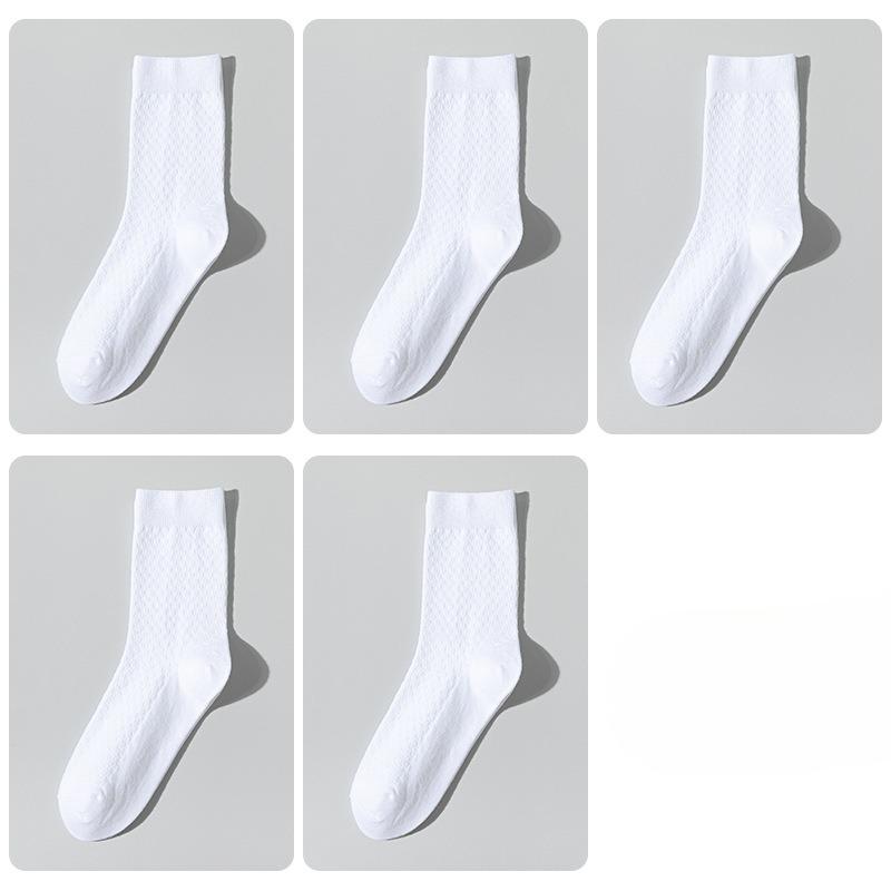 5 Pairs of Men's Autumn and Winter Commercial Antibacterial Warm Solid Color Deodorant Wicker Cotton Socks