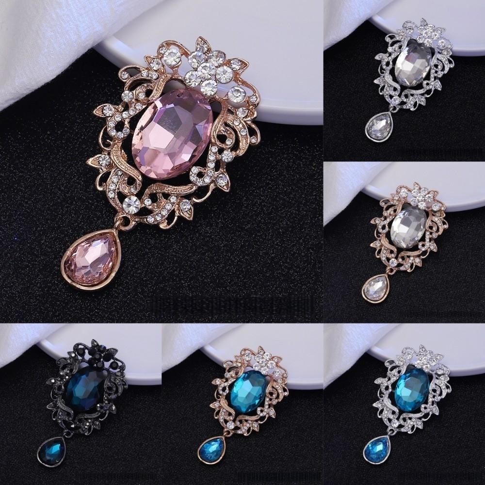 Bouquet Decor Rhinestone Pendant Water Drop Shape Brooch Pins Parts  DIY Crafts