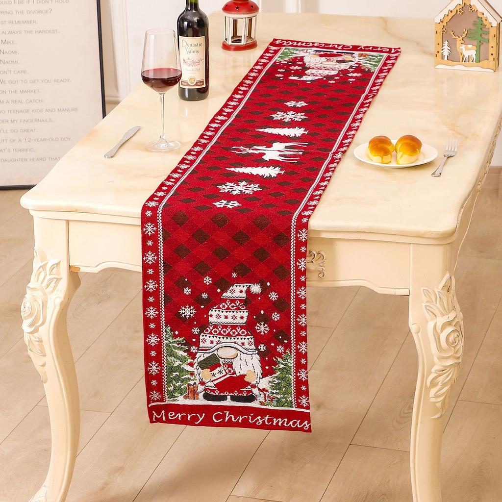 Christmas Table Runner Xmas Printed Tassel Decor Tablecloth Fabric Table Flag for Dining Table Coffee Table Home Kitchen Decor