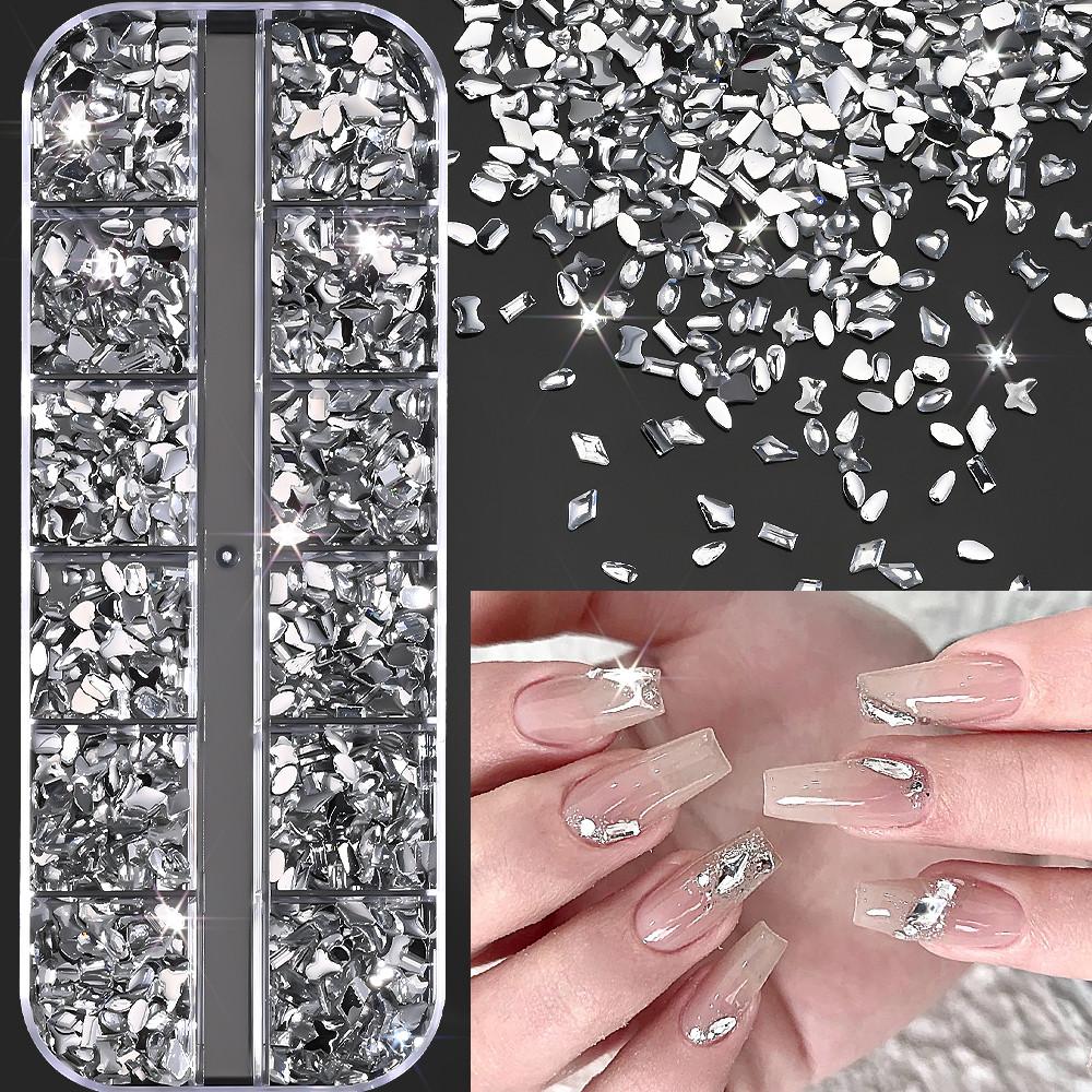 2000Pcs+ Colorful Rhinestones Nail Art Charms Multi Shape Crystal Flat Back Nail Gems 3D Mini Heart Star Butterfly Nail Diamonds