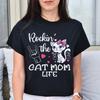 Rockin' the Cat Mom Life Unisex Shirt Cat Mama Tee Black Dark Heather