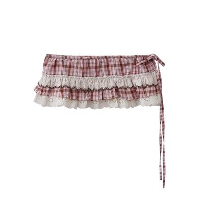 Jupe à Carreaux en Dentelle Brodée Rose Doux avec Bordure Moelleuse - Nouveau Style Robe Une-Pièce 2025