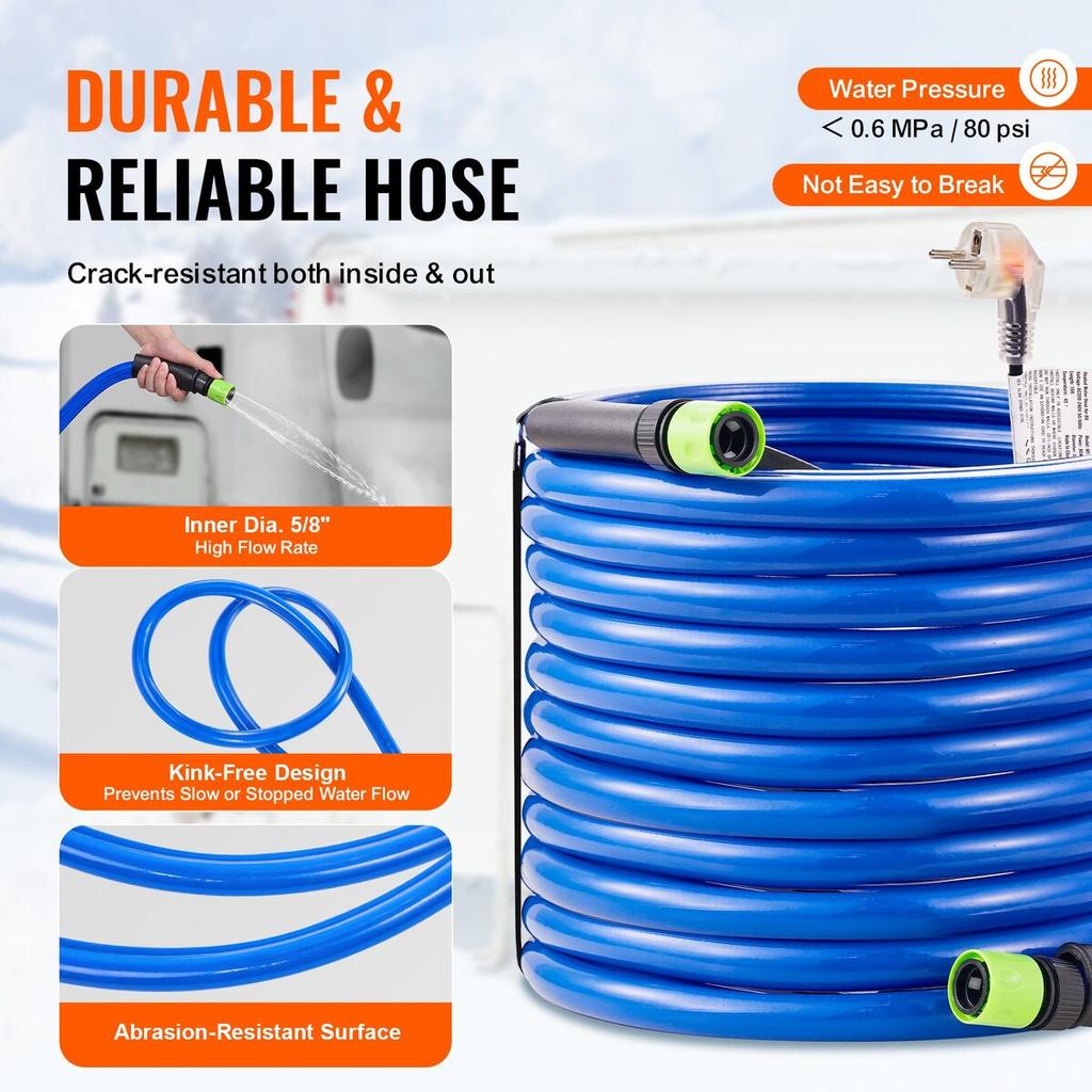 75ft Heated Water Hose for RV -45℉ Antifreeze Heated Drinking Water Hose