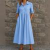 Women's Casual Button-Down Shirt Dress with Pockets, Loose Fit, Pleated Hem, Short Sleeve