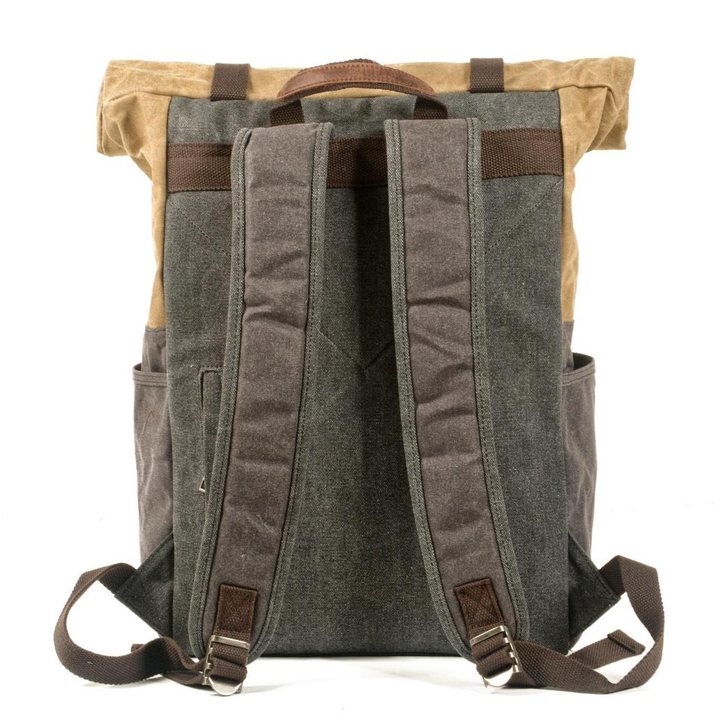 Vintage Waterproof Roll-Top Hiking Backpack - Large Capacity Canvas Outdoor Bag