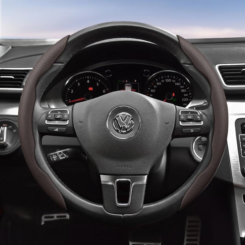 Suitable for Volkswagen Breathable Hole Leather Steering Wheel Cover Segmented Quick Release Design Non-Slip Durable Polo Golf 6 up Gol Scirocco