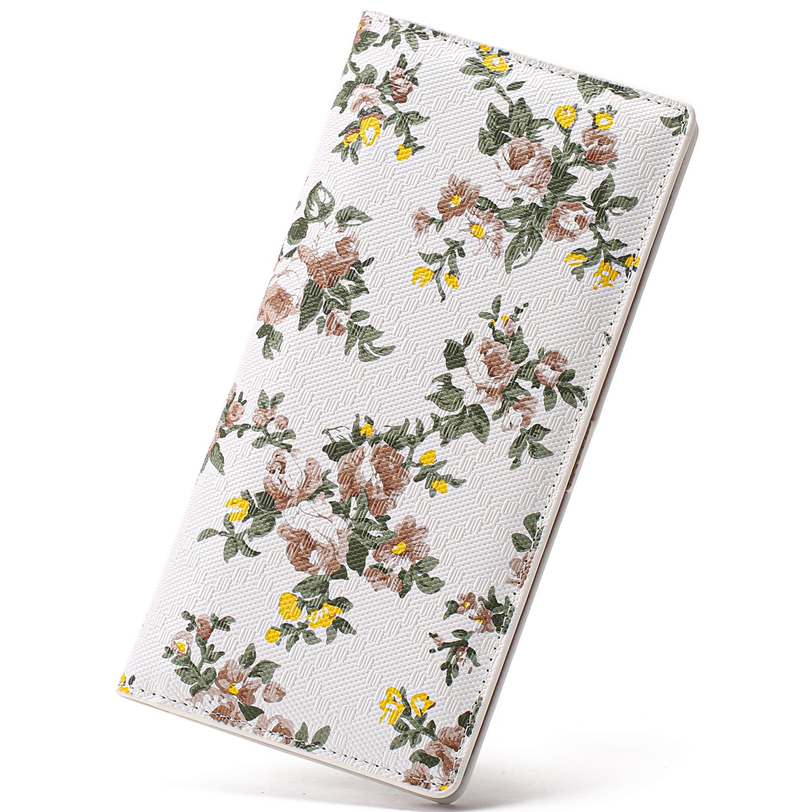 

Винтажный цветочный кошелек для женщин с цветочным принтом из искусственной кожи, женский кошелек, длинный женский клатч, кошелек для монет и телефона белый