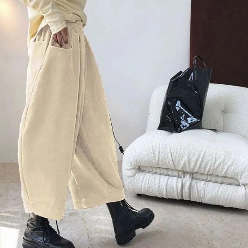 מכנסי קולוטים רחבים מקורדרוי לנשים לחורף