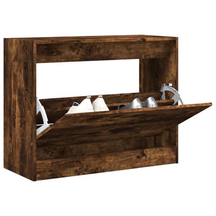 VidaXL Shoe Cabinet Smoked Oak 80x34x63 Cm Engineered Wood 839963