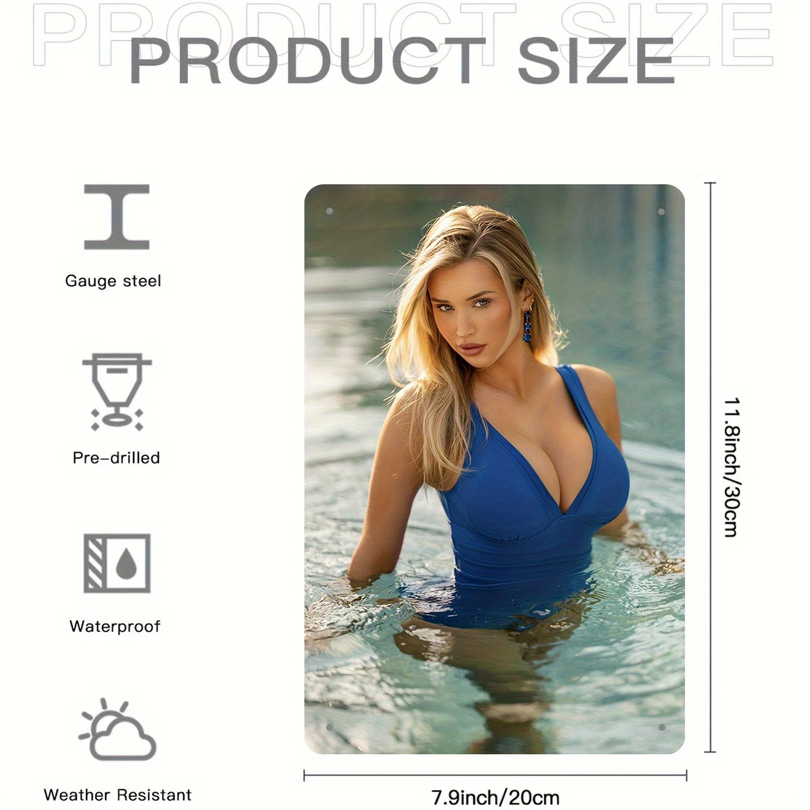 

HD Metal Tin Sign Stunning Blonde Woman in Blue OnePiece Swimsuit in Pool Vintage Poster Glamorous Swimwear Style Wall Art De 20x30cm（7.8x11.8inch）