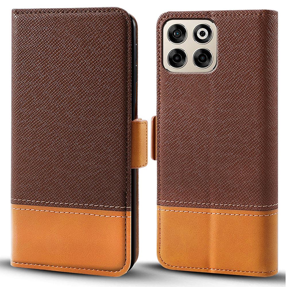 

Для ZTE Blade A35 Чехол Цветной Сращивание PU Кожаный Кошелек Чехол для Телефона Brown