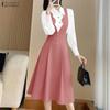ZANZEA Women Classic Collar Loose Casual Long Sleeve Patchwork Dress