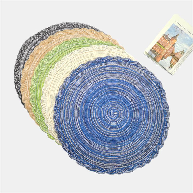 15" Simplicity Wind Cotton Meal Mats Circular Plate Mat Home Lace Ramie Weaving Insulated Dining Table Mat Kitchen Decoration